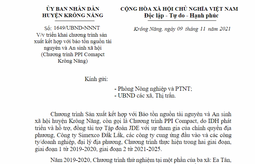 Công văn V/v khảo sát và lắp đặt pano tuyên truyền Chương trình Compact và Chương trình EUDR